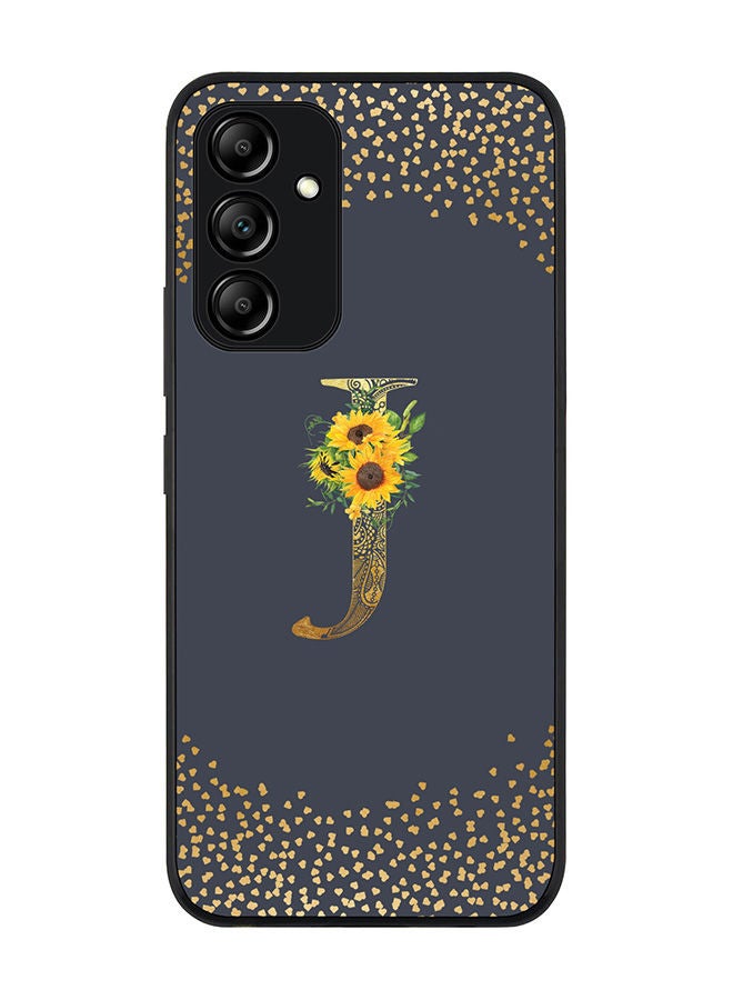 Rugged Black edge case for Samsung Galaxy A54 5G Slim fit Soft Case Flexible Rubber Edges Anti Drop TPU Gel Thin Cover - Custom Monogram Initial Letter Floral Pattern Alphabet - J (Grey)