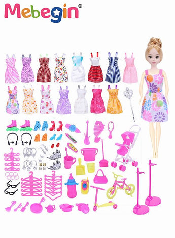 114 pcs Handmade Doll Clothes and Accessories Set Include 16 Dress 2 Crowns 6 Necklace 5 Shoes 14 hangers and 71 other accessories Suit for 30cm Doll Girls Gift Toys