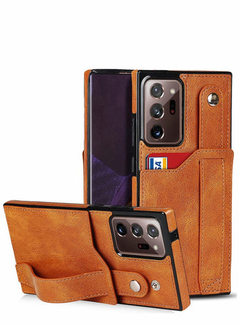 Case for Samsung Note 20 Ultra Wallet with Adjustable Wrist Strap Kickstand PU Leather Credit Card Holder Hybrid Protective Cover Galaxy 5G 6.9" Brown