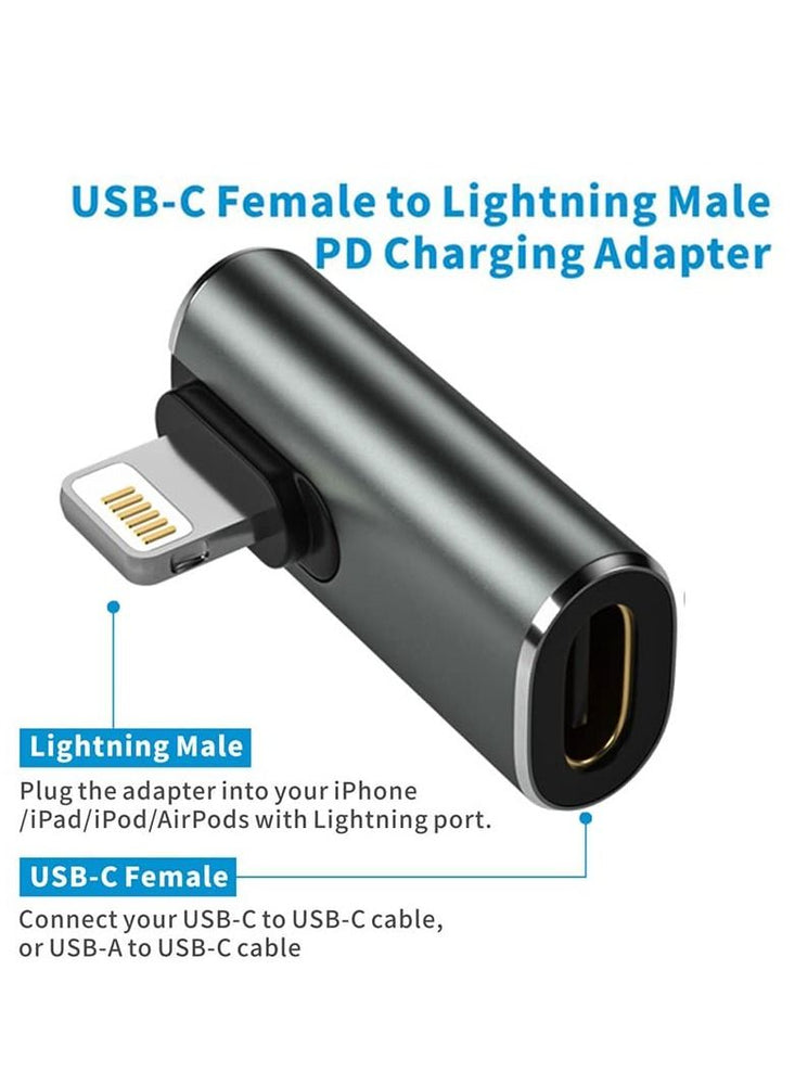 2 PCS Type C Female to Lighting Male, 90 Degree Adapter for iPhone iPad, USB C to iPhone Elbow Angle Adapter Converter, Type C Female to Lighting Male Adapter USB C to Phone Adapter Converter