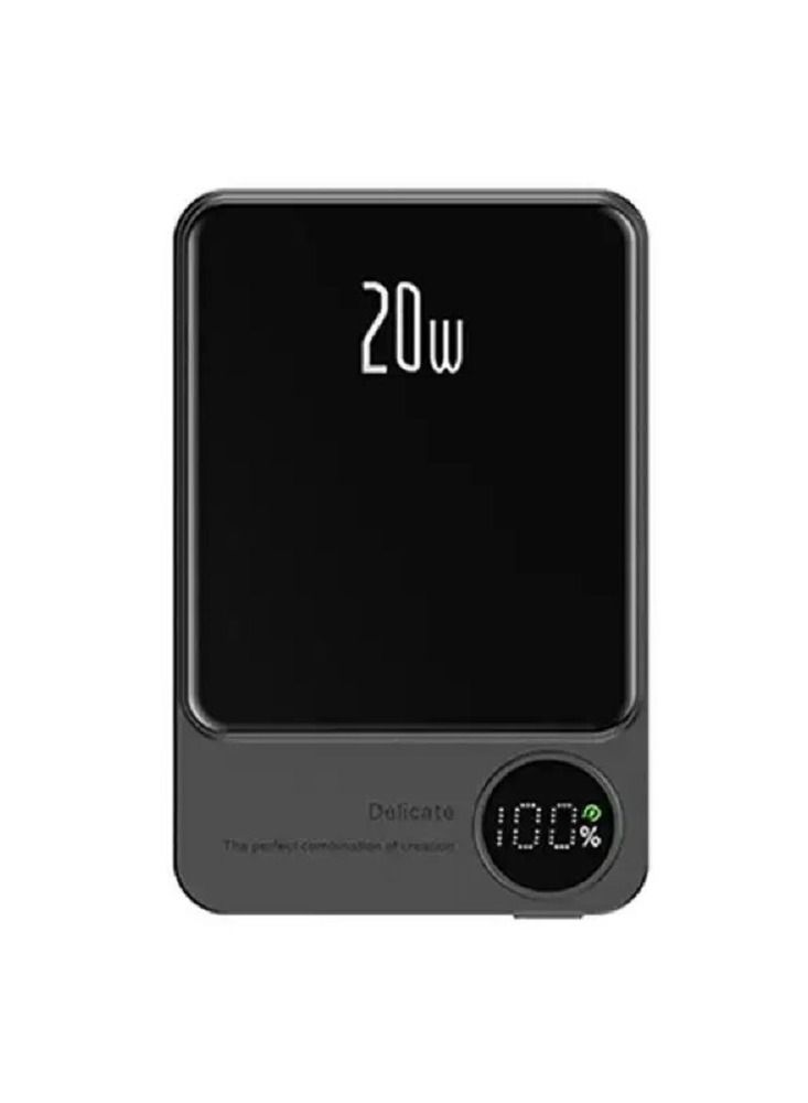 DOLTRI - Newest Portable 20W Charger 10000mAh Mini Power Bank, Magnetic Wireless Fast Charging Aluminium alloy Power Banks with LED Display Q9 (Grey)