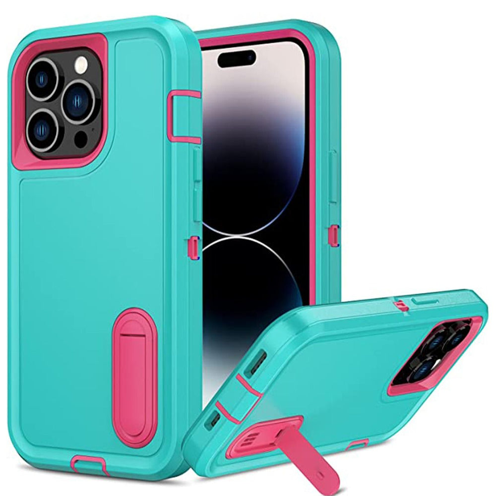 iPhone 14 Pro Max Case[3 in 1 Extreme Protective] Heavy Duty Shockproof Anti-dust Port Cover Non-Slip Multi Layers Bumper Dropproof Kickstand Phone Case for iPhone 14 Pro Max(Mint)