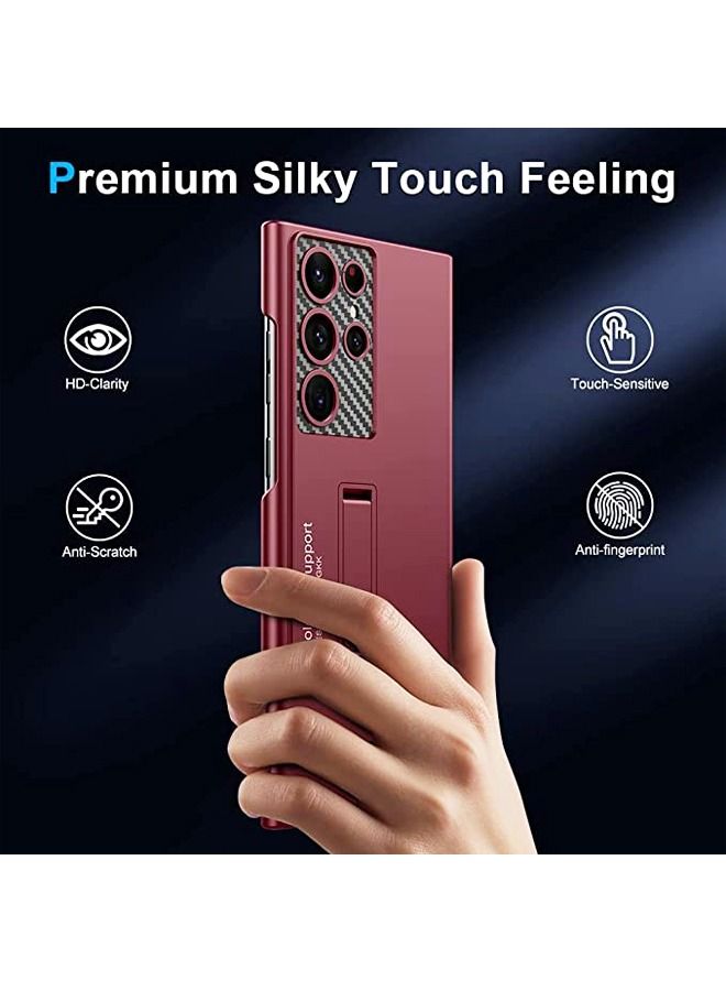 Compatible for Samsung S22 Ultra Case, Slim case for Galaxy S22 Ultra 5G,Matte Hard Back case with Four-Speed Adjustment Kickstand Lens Protection,Shockproof Cover Case with S22 Ultra Red