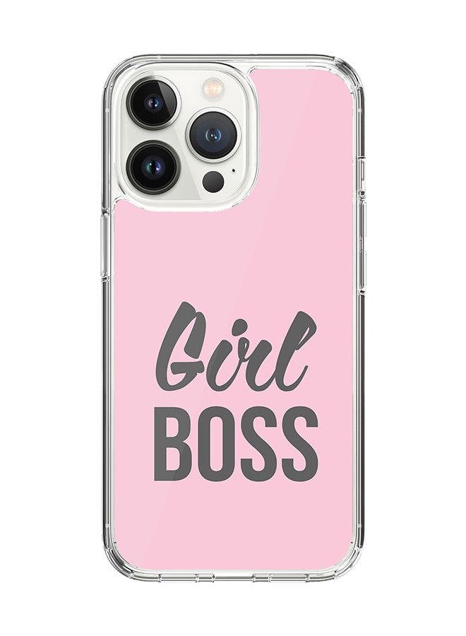 Classic Clear Case for Apple iPhone 15 Pro Hybrid Soft Case Flexible Edges Anti Drop TPU PC Gel Thin Transparent Cover - Girl Boss (Pink) Full Print