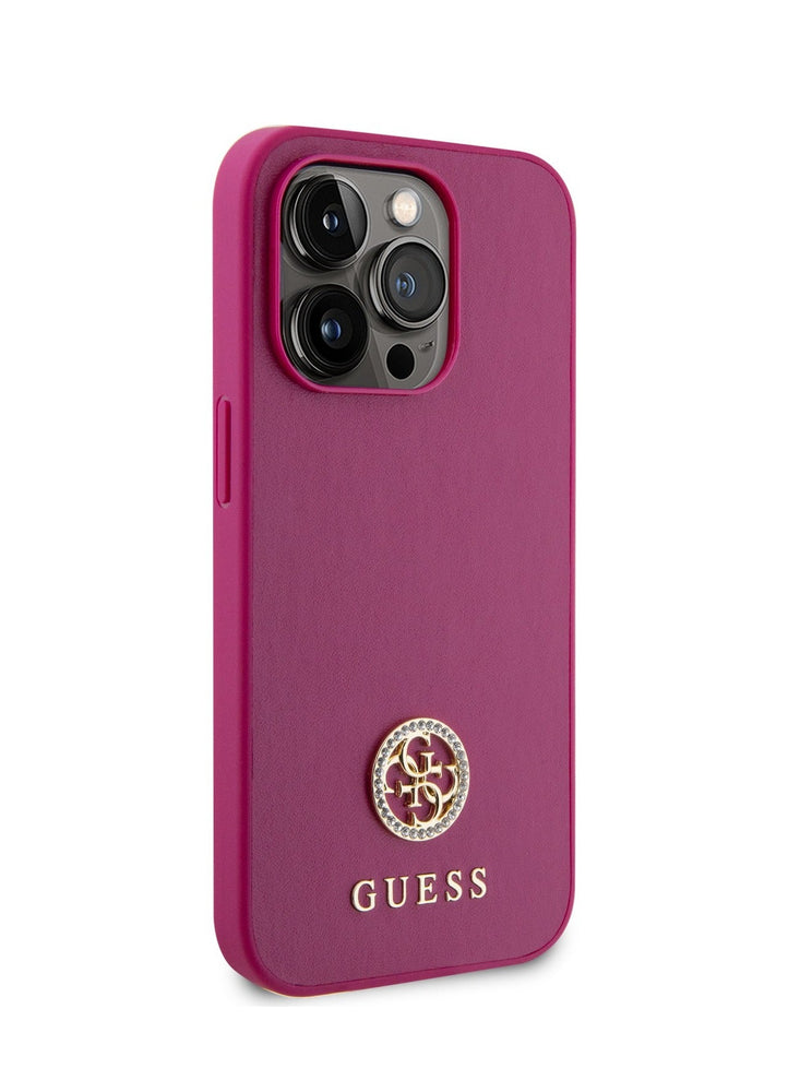 Guess PU Case with Metal 4G Strass Logo for iPhone 15 Promax - Pink