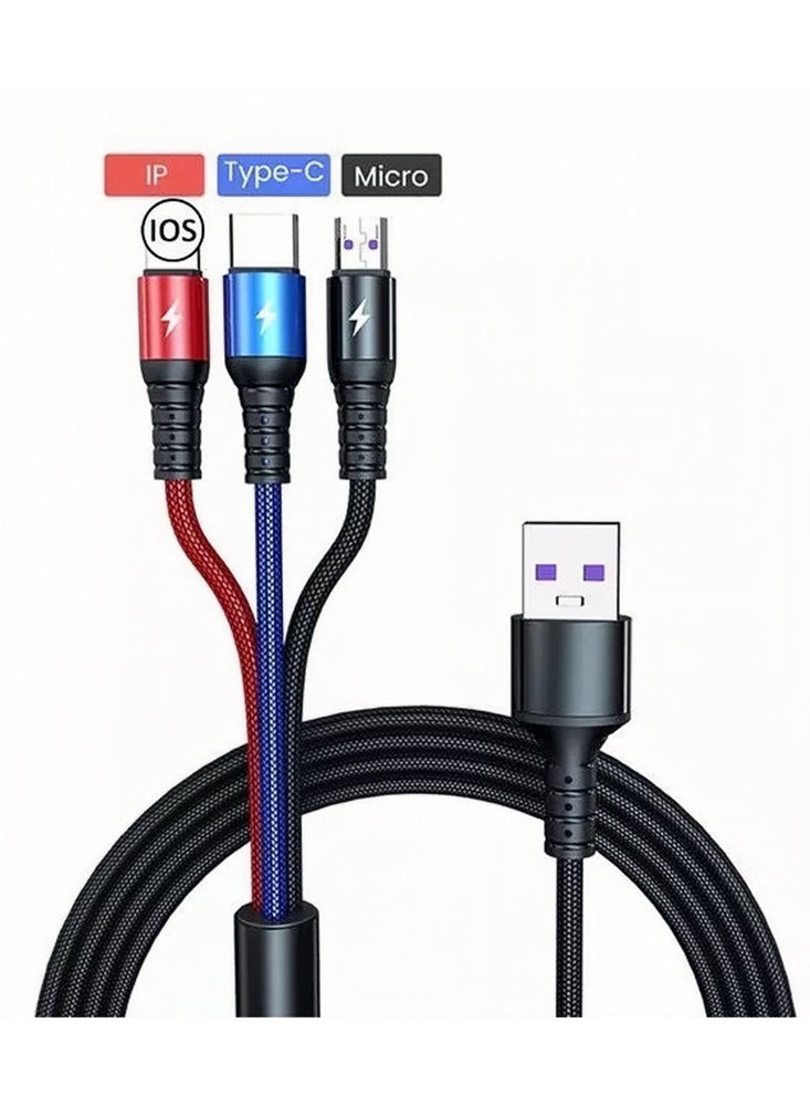 3 in 1 Super Fast Charging USB Cable Compatible with Most Smartphones Tablets