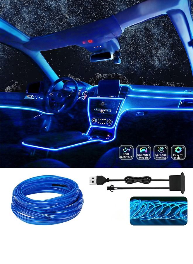 Wire Car LED Interior Strip Light, USB Neon Wire Lights, Car Ambient Lighting Kit for Car, Garden, Decorations (3M 10FT,Blue)