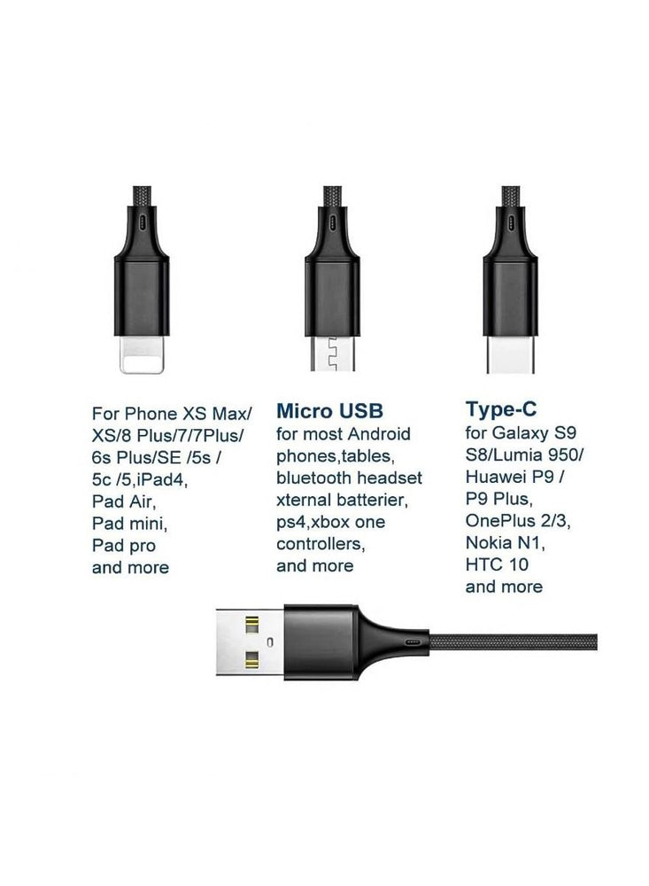 USB Type C Cable 15 m High Quality 1.5M Nylon Braided 3 in 1 Cable Type-C Micro USB Data Cable 3.1 Amp Fast Mobile charging Data Transmission Cable for Iphone or Android Black