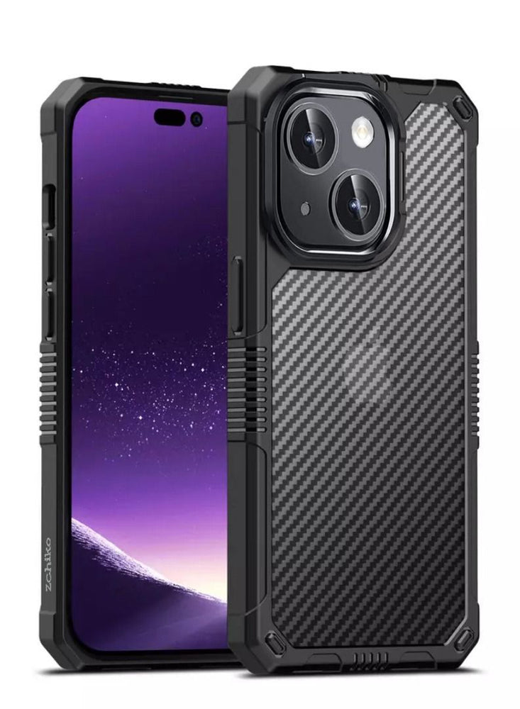 iPhone 14 Case 6.1 inch Military Hard Anti-Explosion Back Ultra Thin Carbon Fibre Case Anti-Drop Shockproof Protection Anti-Scratch Compatible with iPhone 14 Clear Black Cover Black