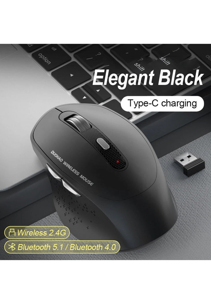 Wireless Mouse Bluetooth 4.0/5.1 and 2.4 GHz Mouse USB Type-c Rechargeable Silent Office Mouse with 1200dpi Optical 4 Buttons for MacBook, Windows & Android