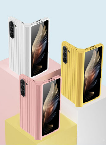 Slim Case Designed for Samsung Galaxy Z Fold 5 with Hinge Protector , Ultra-Thin Hard & Striped Polycarbonate with Non-Slip Grip Shockproof Yellow