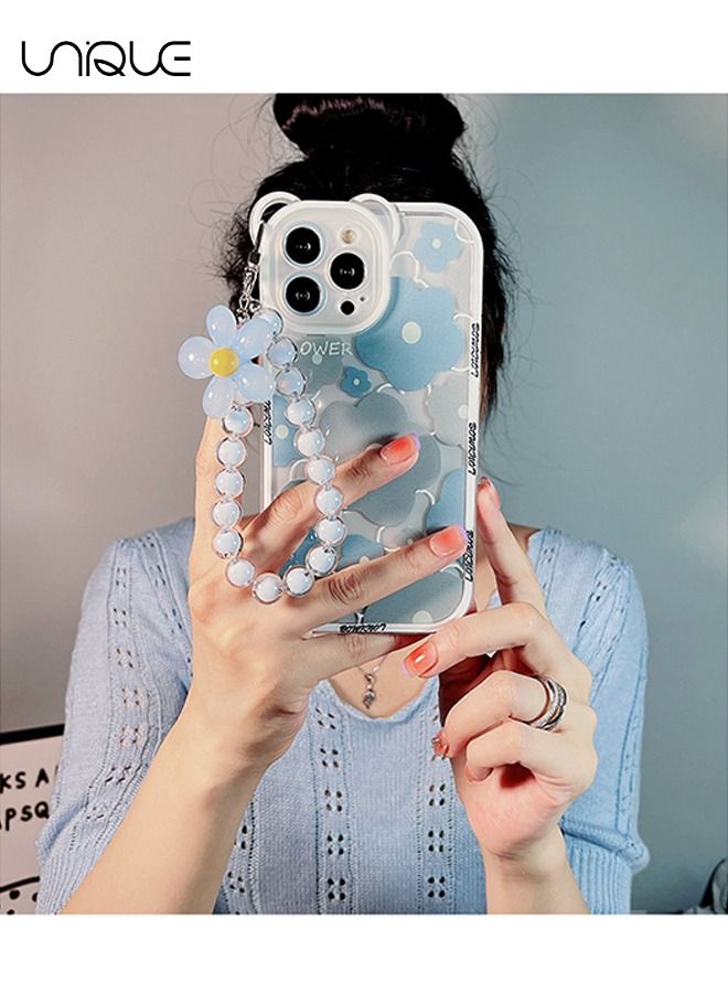 Compatible with iPhone 14 Pro Max Case, Cute Sun Flowers Camera Protector Clear Case with Lovely Flower Strap Bracelet Chain Girls Women Case for iPhone 14 Pro Max