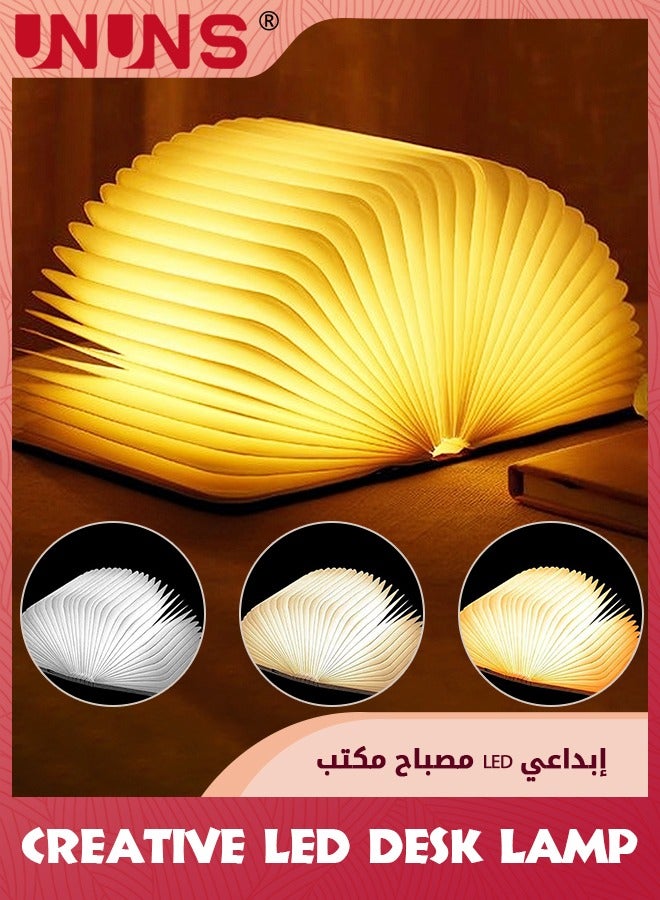 Folding Book Light,3 Colors LED Table Lamp For Decor,LED Paper Lantern With USB Charging,Portable Wooden Book Lights,Unique Gifts For Book Lovers