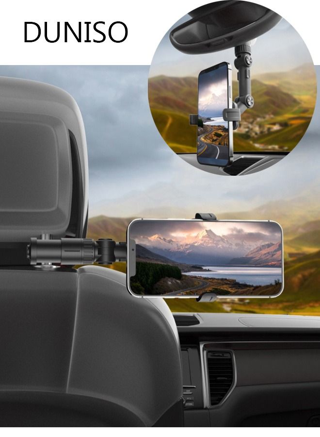 Rearview Mirror Phone Holder for Car-360° Rotatable and Retractable Car Phone Holder with Adjustable Length Upgraded Multifunctional Rearview Mirror Phone Holder for All Mobile Phones and All Car