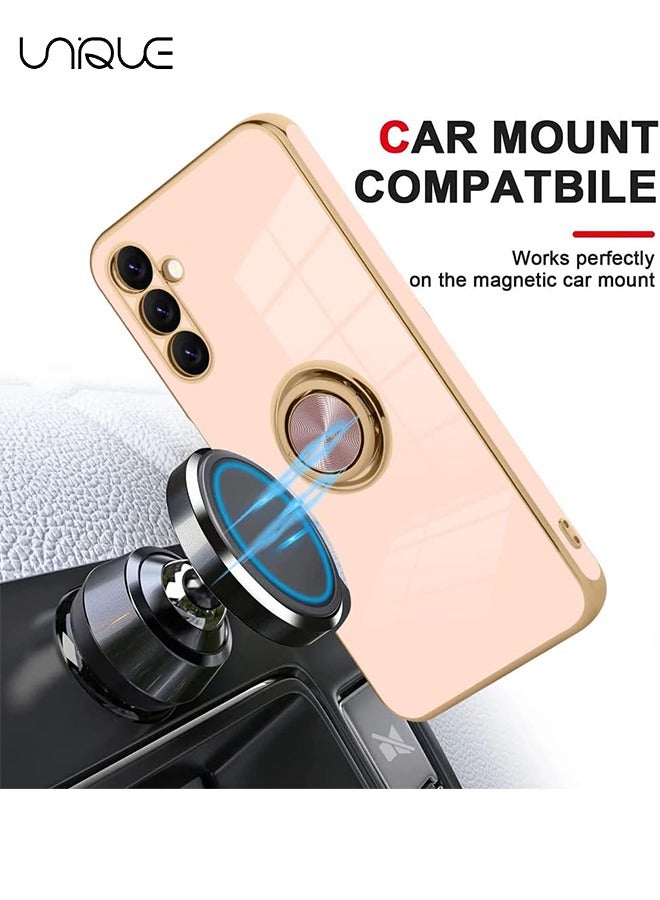 For Galaxy A14 5G Case with Phone Ring Stand Full Body Protection Plated Rose Gold Edge Luxury Case for Samsung Galaxy A14 5G-Pink