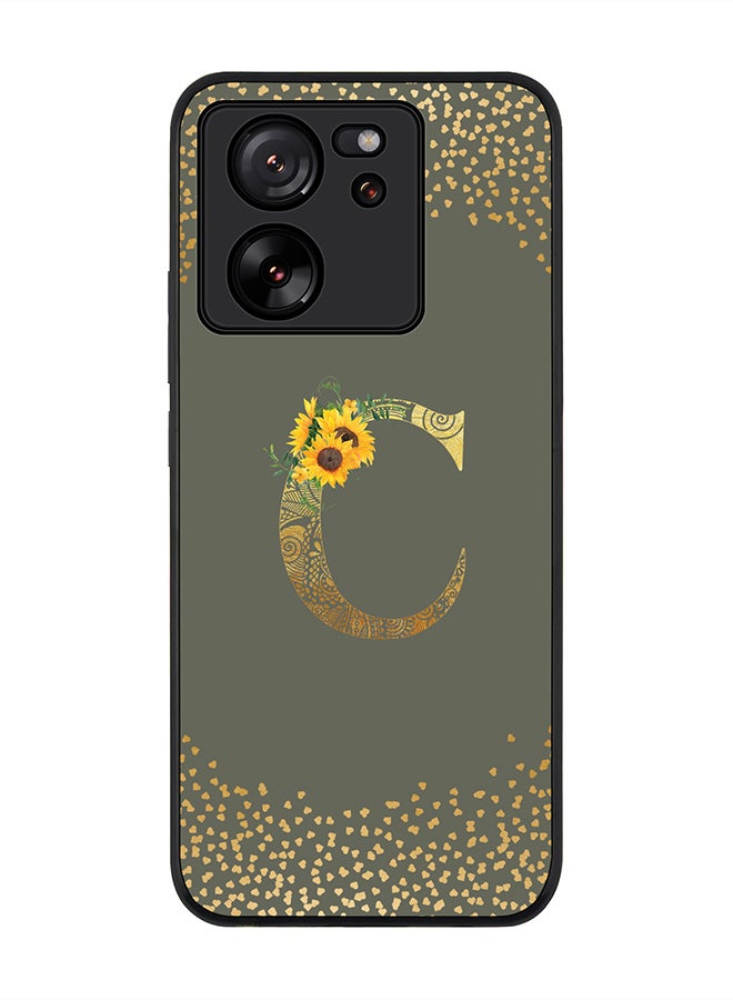 Case for Xiaomi 13T / Xiaomi 13T Pro, Slim fit Flexible Cover Custom Monogram Initial Letter Floral Mandala Pattern Alphabet - C (Olive Green)