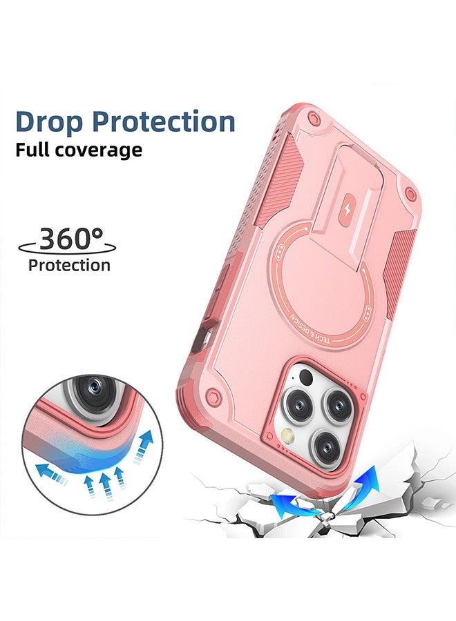 Case For iPhone15 Pro Max Case, Built-in Stand Compatible With MagSafe Military Grade Shockproof Vertical And Horizontal Kickstand Phone Case For iPhone 15 Pro Max - Pink