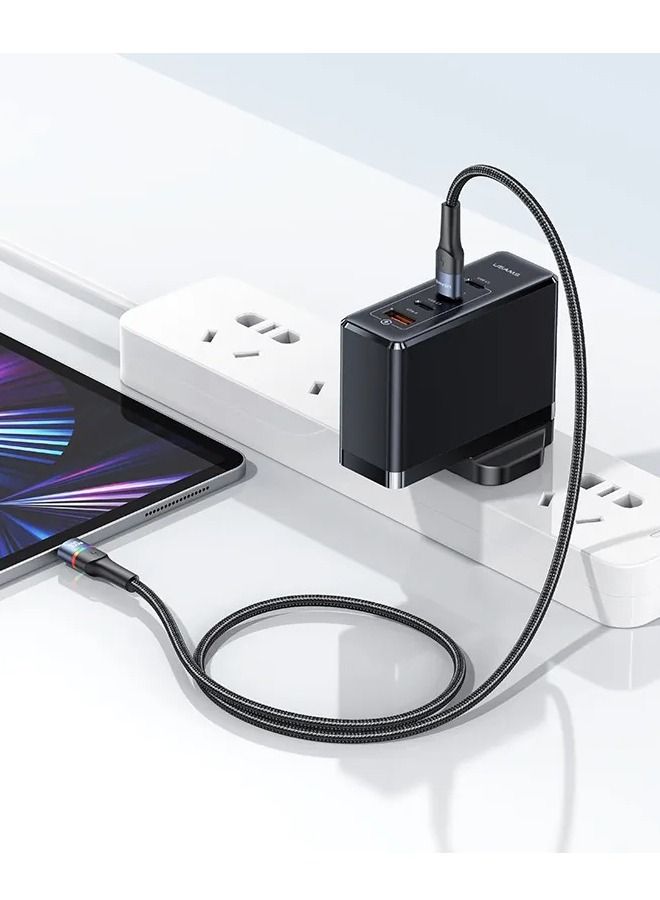 100W GaN Charger For Laptop Mobiles with 3 USB-C and 1 QC3.0 USB-A Ports The Ultimate Fast Charger for iPhone 14, 13 Pro, Xiaomi, Samsung, and Macbook