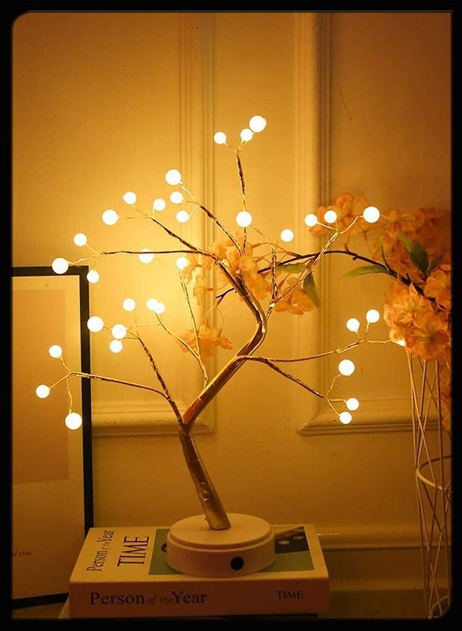 Night Light Table Lamp Upgraded Copper Wire Bonsai Tree Branch USB & Battery Powered 36 Warm White LED For Home Decoration Wedding Sign Children's Room Christmas Bedroom Decor