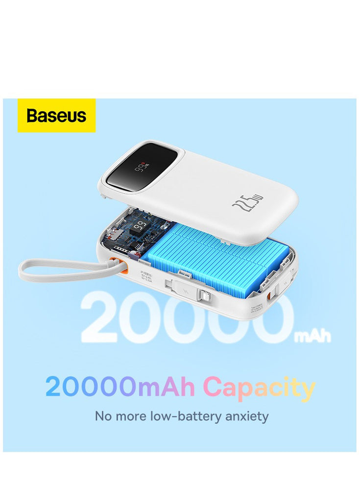 20000 mAh Portable Charger Power Bank 22.5W 20000mAh Fast Charging Portable Phone Charger With Built In Lightning And USB C Output Cable LED Display Battery Pack For iPhone Samsung Android Pixel iPad White