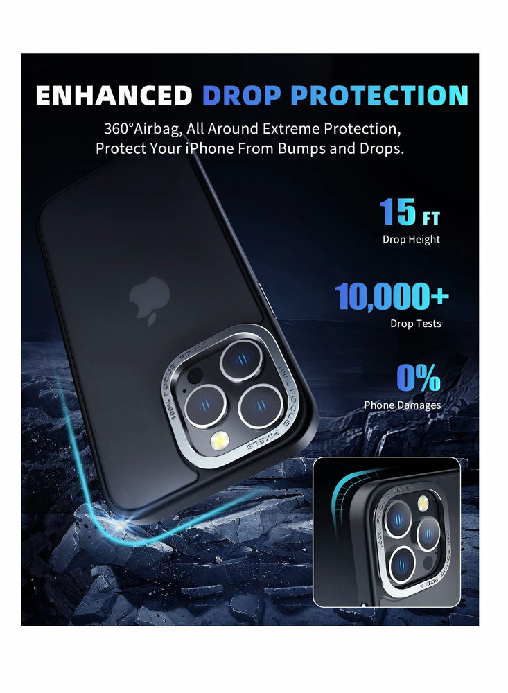 Designed for iPhone 14 Pro Max Case, Military Grade Drop Protection, Translucent Matte Skin-friendly PC Back, Advanced Metal Camera Protection Ring, Anti-Scratch Anti-Fingerprint Black, 6.7 Inch