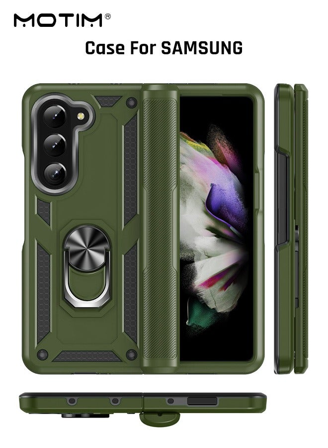 Samsung Galaxy Z Fold 5 Case with Armor Design Military Grade Protection Heavy Duty Protective Built In Kickstand Phone Case Cover with Rotable Ring Holder Support Magnetic Charging