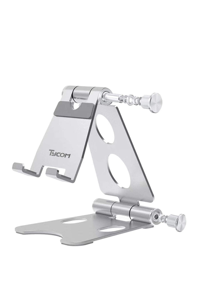 Desktop Cell Phone Stand, Double Adjustable Mobile Phone Tablet Holder, Aluminum Portable Desk Stand for iPhone 11, iPhone X, iPhone 8 7, Samsung, Galaxy S9 S8, iPad (Silver)