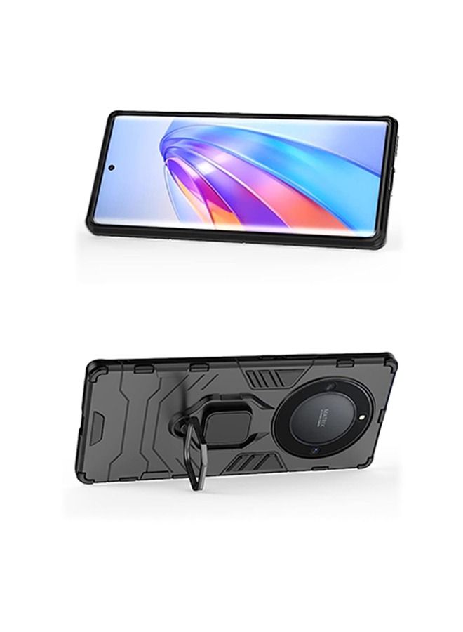 Compatible with Honor X9A 5G Case with Ring Magnetic Bracket Heavy Armor Double Layer PC TPU Shockproof and Dropproof Protective Cover(Black)