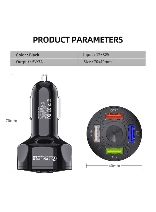 4 Port Car Charger USB Adapter 12-24V Car Charger Adapter Universal USB Car Charger Compatible with Mobile Phones Tablets Other USB Accessories Black