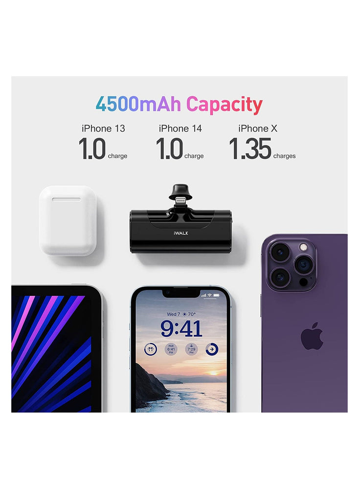 Small Portable Charger 4500mAh Ultra-Compact Power Bank Cute Battery Pack Compatible with iPhone 13/13 Pro Max/12/12 Mini/12 Pro Max/11 Pro/XS Max/XR/X/8/7/6/Plus and More (Black)