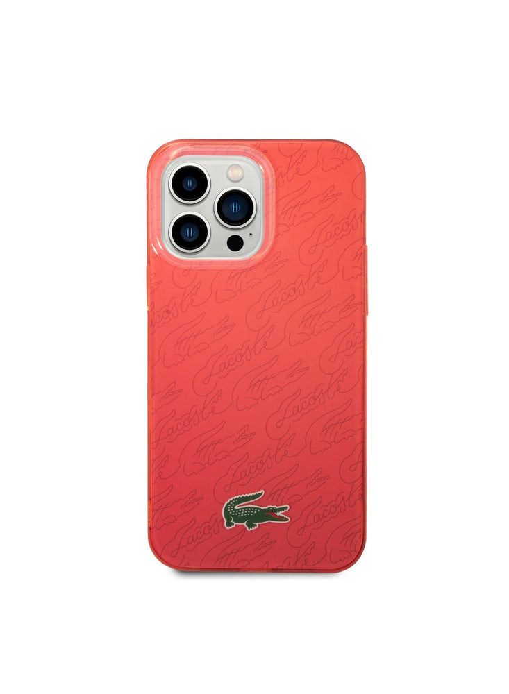 Lacoste iPhone 14 Pro Max Hard Case IML Double Layer & Dyed Bumper Signature Pattern, Scratch Protection & Easy Snap-On - Red