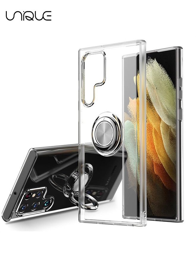 Compatible with Samsung Galaxy S23 Ultra Case with Ring Kickstand Clear Transparent Soft Slim Fit TPU Shockproof Case Cover for S23 Ultra