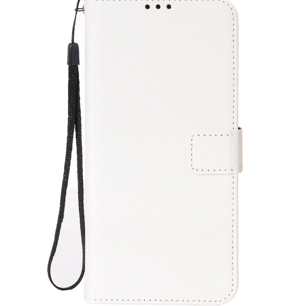 Honor 70 5G Case Cove with Anti-loss Strap flip Wallet case Advanced PU Leather Bracket Card Slot Holder TPU Shockproof Protective Protector White