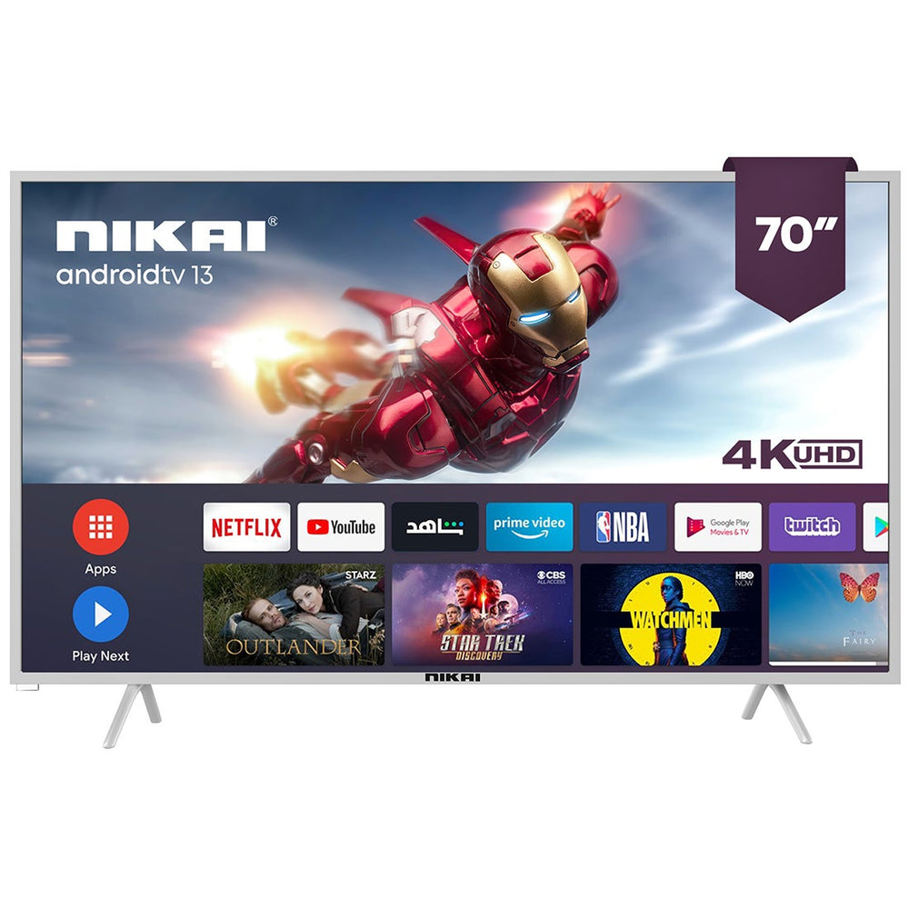 70 Inch Smart LED TV, Frameless Design, Built-In Wi-Fi, Smart Apps Shahid, YouTube, Netflix, Amazon, HDMI And USB Connectivity, Quad-Core, 1GB RAM, 8 GB Memory, Auto Power Off UHD70SLED Silver/Black