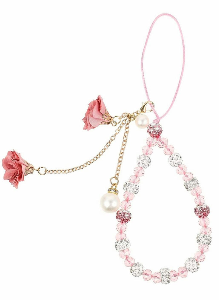 Cell Phone Straps, Creative Crystal Flower Pendant Charm Phone Strap Charm, Non- Slip Phone Lanyard Cute Pocket Keychain Strap for Car Key Purse Phone Decoration Accessories (Pink)