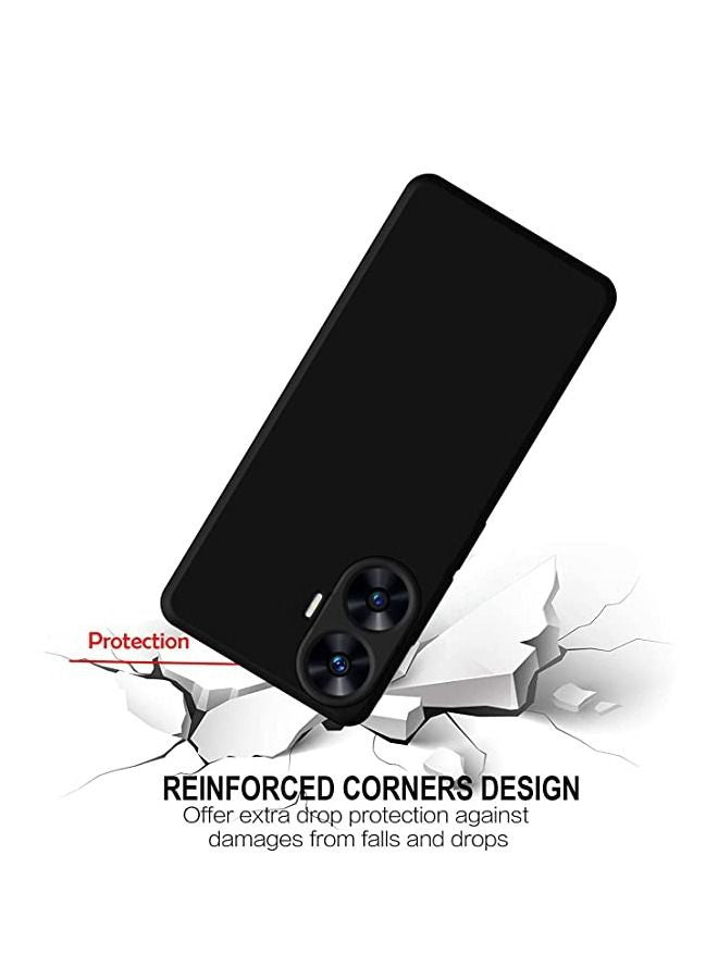 Realme C55 Case Back Cover Hybrid Smoked Back Full Camera Protection Raised Edges Super Soft Touch Bumper Protector Case for Oppo Realme c55 (Black)