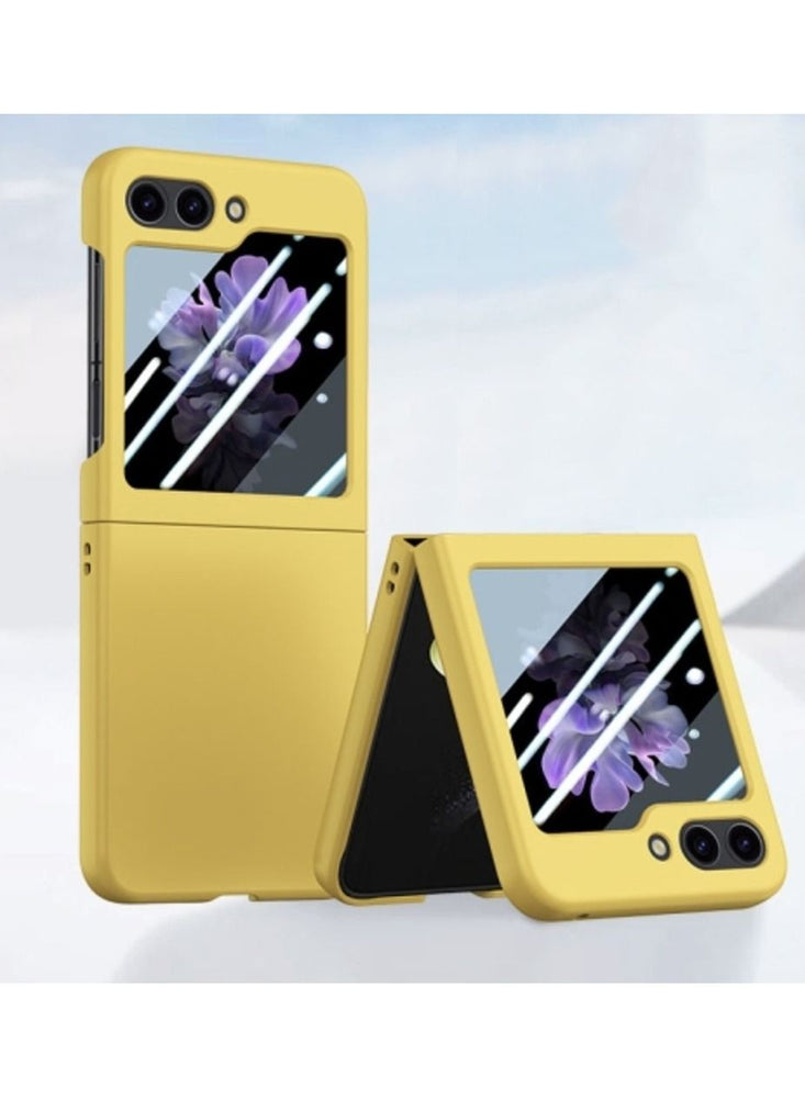 Case/Cover for Samsung Galaxy Z Flip 5 Polycarbonate with Camera & Screen Protector Ultra-Thin Military Grade Drop Protection Case-Yellow Colour