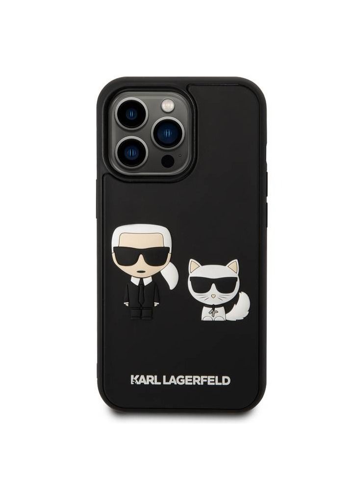 3D Rubber Karl Choupette Hard Case, Extra Shield Protection, New Slim Back Cover Compatible With iPhone 14 Pro 6.1 Inches - Black