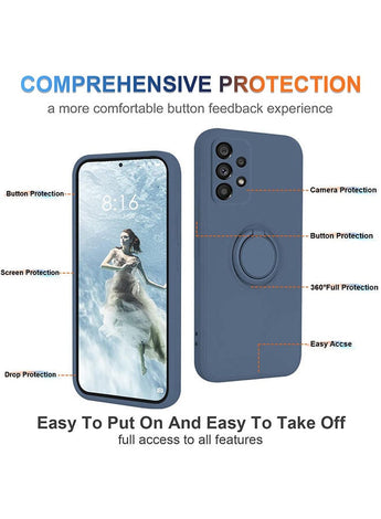 Case Compatible with Samsung Galaxy A73 5G, Silicone with Ring 360°rotatable Kickstand case, Protective Cover with Strap with lanyard (Blue)