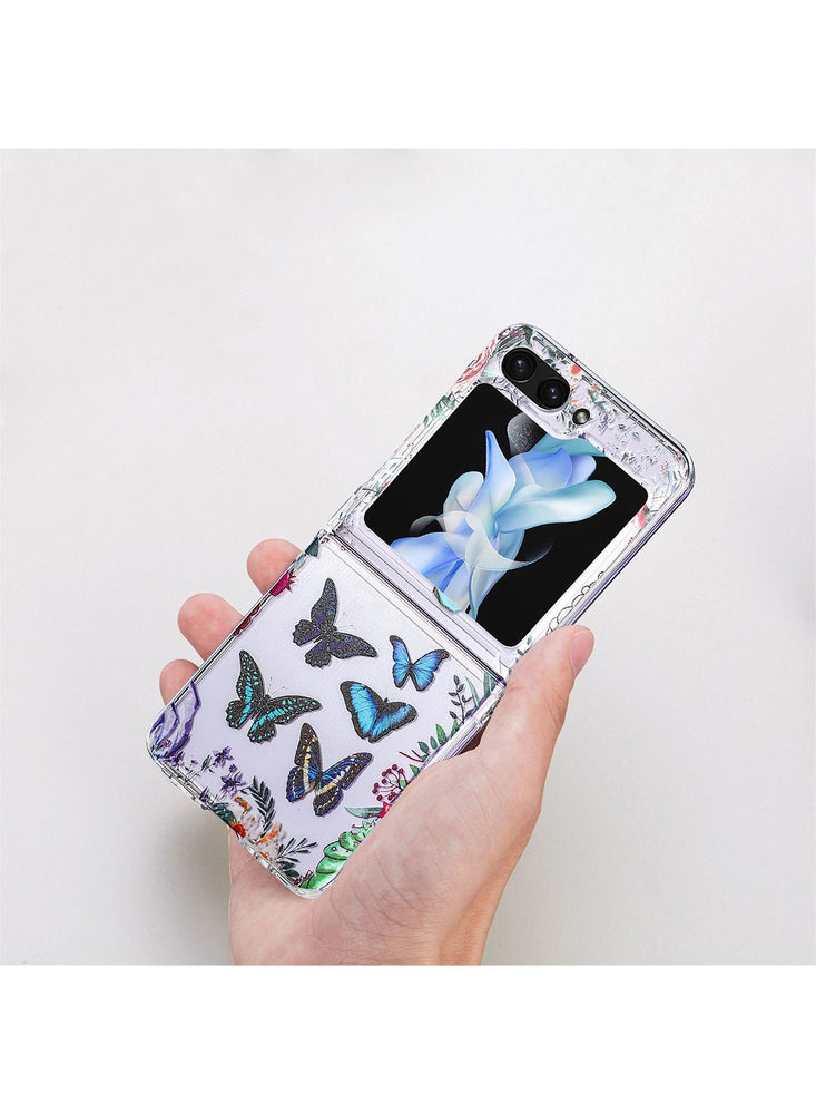 Case for  Samsung Galaxy Z Flip 5 Case with Butterfly, Fashion Women Girls Clear Hard PC Scratch-Resistant Protective Case