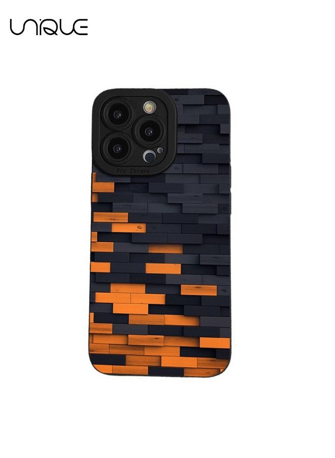 For iPhone 14 Pro Case -Stripe Protective Case Cover - Stylish and Minimalist - Black/Orange