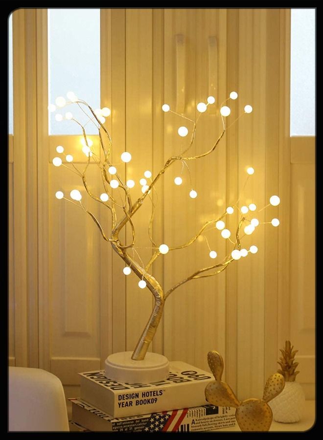 Night Light Table Lamp Upgraded Copper Wire Bonsai Tree Branch USB & Battery Powered 36 Warm White LED For Home Decoration Wedding Sign Children's Room Christmas Bedroom Decor