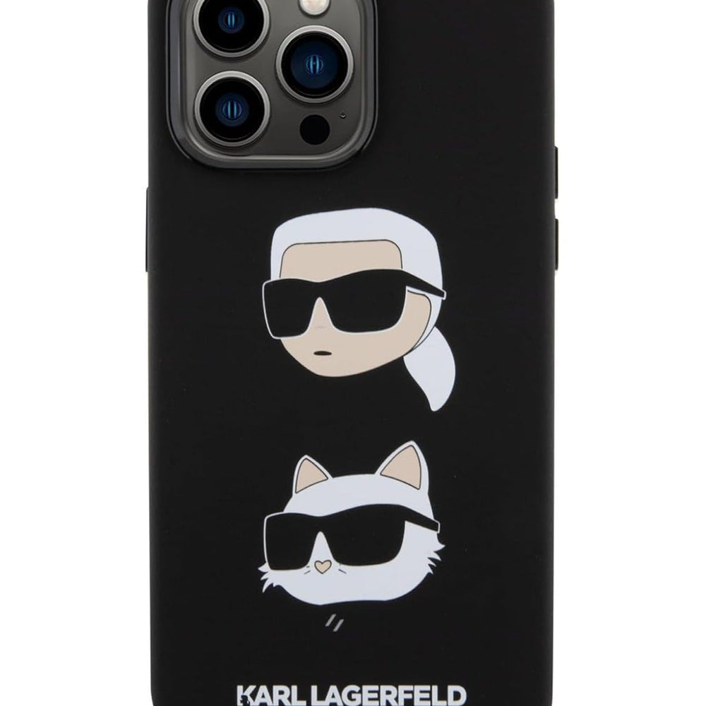 Silicon Hard Case with Karl Lagerfeld & Choupette Heads for iPhone 15 Pro -Black