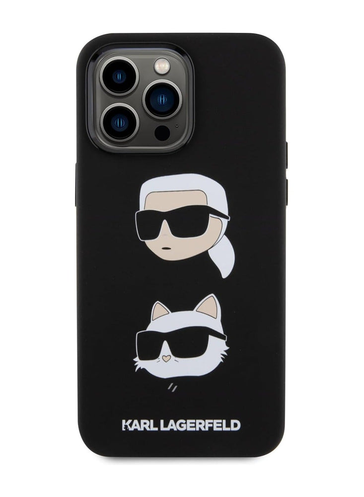 Silicon Hard Case with Karl Lagerfeld & Choupette Heads for iPhone 15 Pro -Black