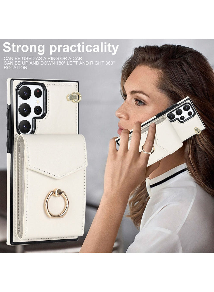 Galaxy S23 Ultra Case, with 360 Degree Rotation Stand Ring Holder Credit Card Holder, for Women Ladies Girls, Slim Leather Skin S23 Ultra Protective Back Cover,S23 Ultra Wallet Case