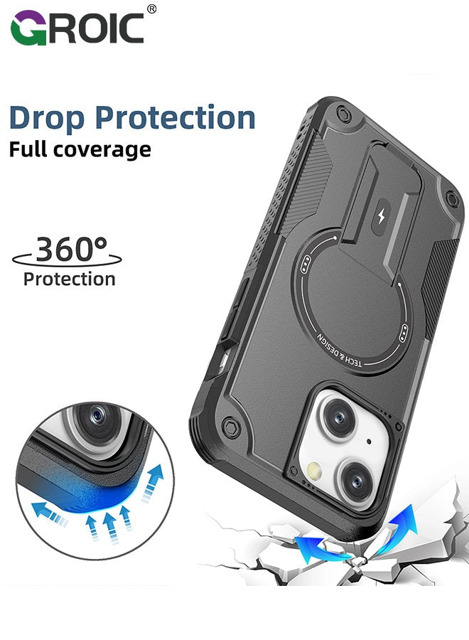 Case for iPhone 15 6.1 Inch Case with 1 Pack Camera Lens Protector, Built-in Stand [Compatible with MagSafe] Shockproof Vertical and Horizontal Kickstand Phone Case for iPhone 15