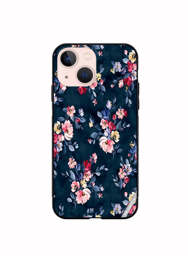 Protective Case Cover For Apple iPhone 14 Plus A Navy Floral Print With Brightly Coloured Pink And Yellow Flowers On It Design Multicolour