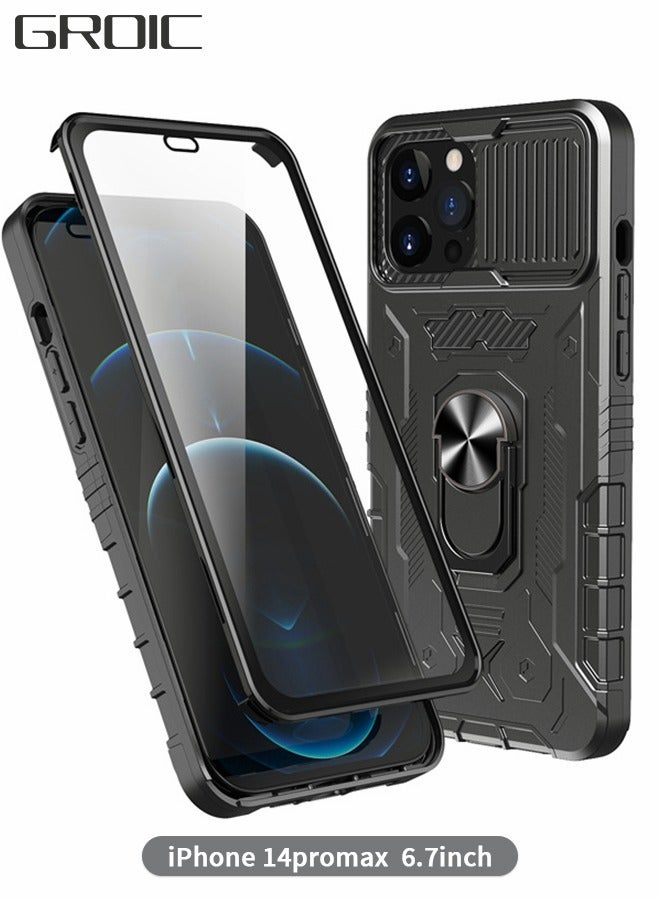 IPhone 14 Pro Max Case 360° Full Body Protection Silicone Bumper with Kickstand and Dual Layer Built-in Tempered Glass Screen Protector Shell 6.7 Inch,IPhone 14 Pro Max Phone Cover