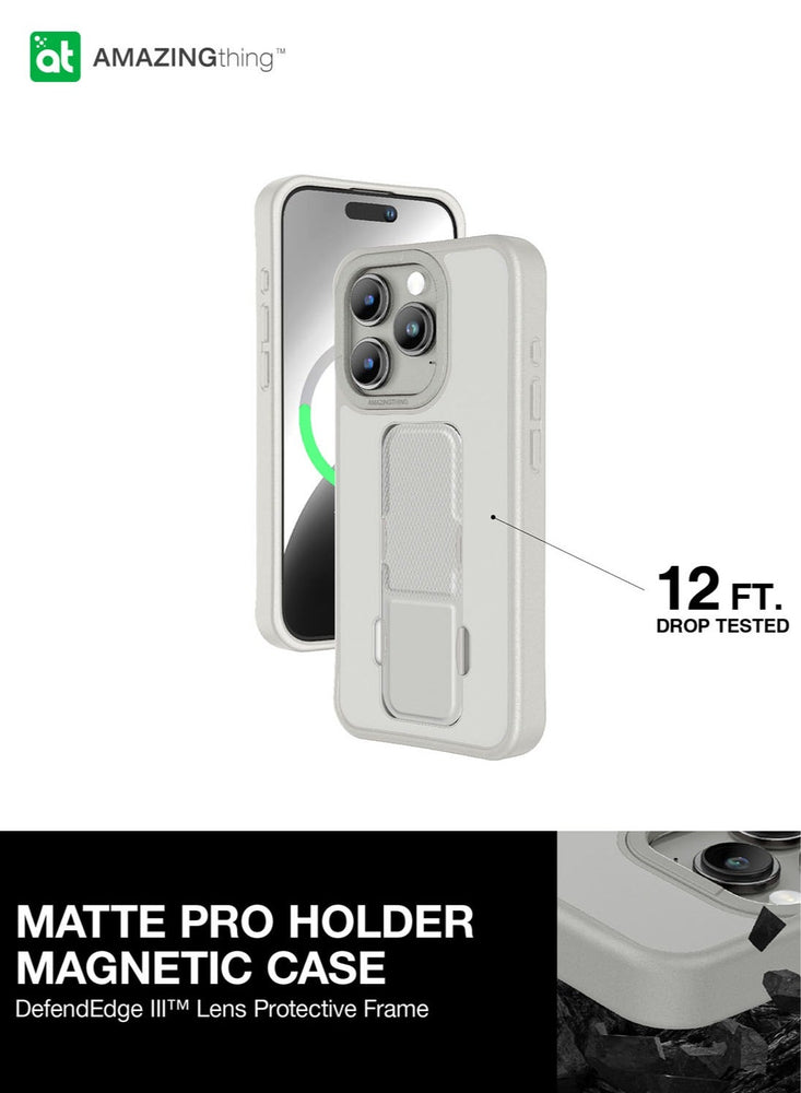 Matte Pro Mag for iPhone 15 Pro MAX Grip/Holder/Stand/Case Cover with MagSafe - Grey