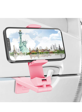 Universal Airplane in Flight Phone Mount. Handsfree Mobile Holder for Desk with Multi-Directional Dual 360 Degree Rotation. Pocket Size Travel Essential Accessory for Flying (Pink)